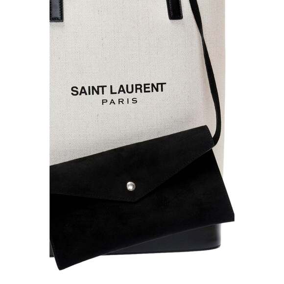 Saint Laurent Teddy White Coated Linen Drawstring Bucket - Picture 5 of 12